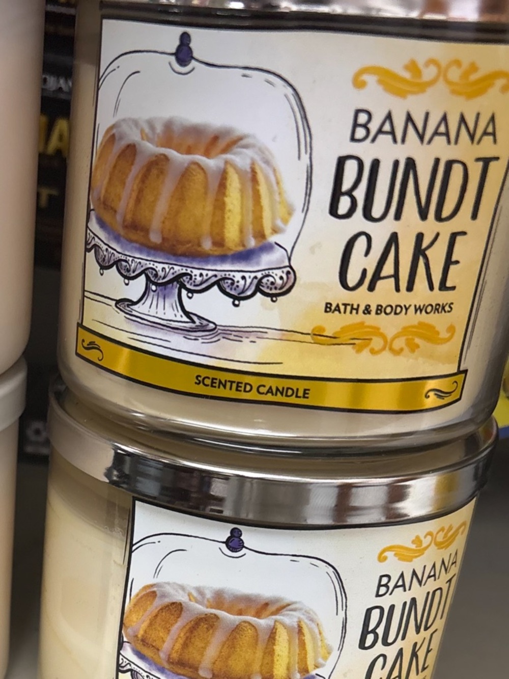 2 Bath & Body Works Banana Bundt Cake Scented Candle - Yellow